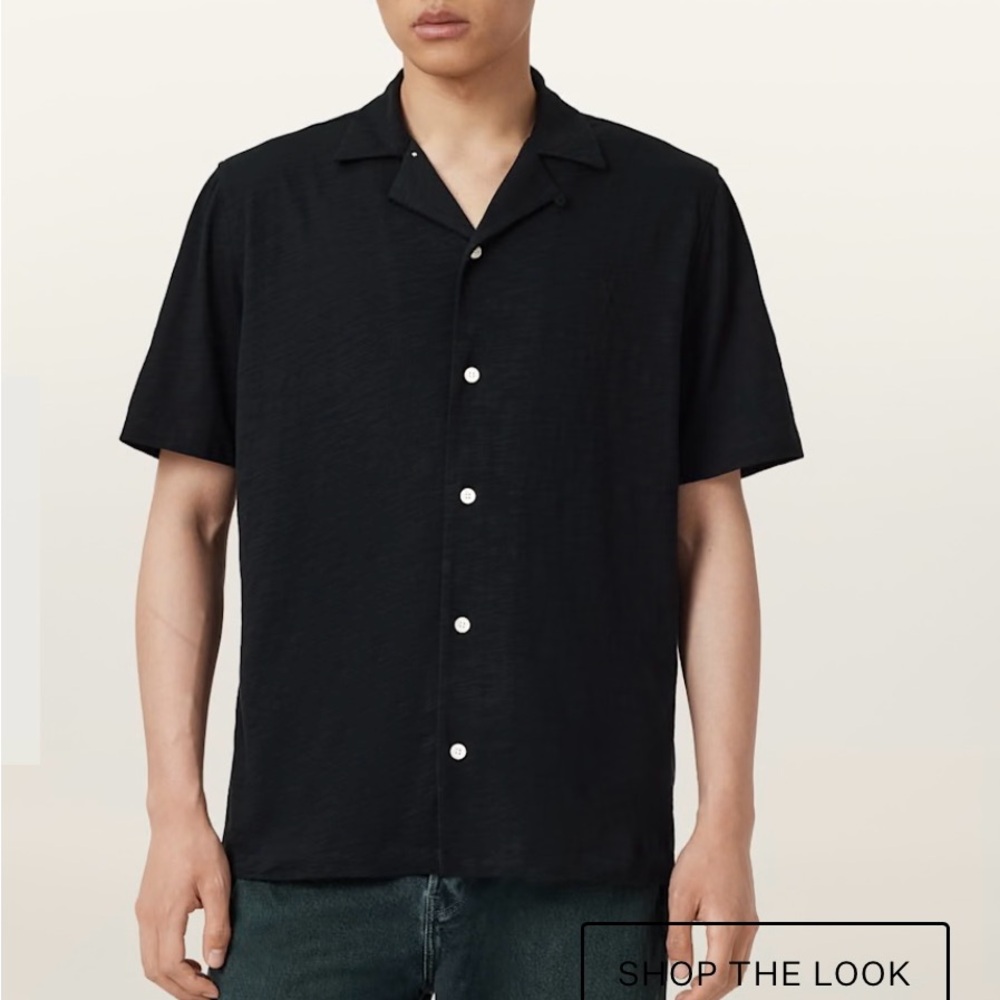 All Saints Black Short Sleeve Button Down Shirt